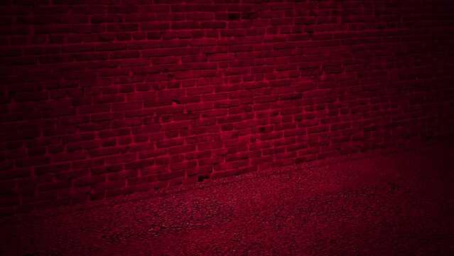 The burgundy studio is a moving dark red brick wall and an asphalt sidewalk. Burgundy background