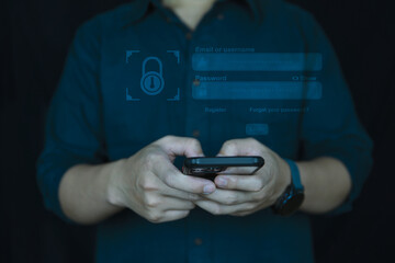 Concept of Information Security, Internet and network Threat Protection, Security sign on visual screen for technology Security. 