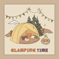 Glamping Accommodation With Bonfire Card Template - 515457565