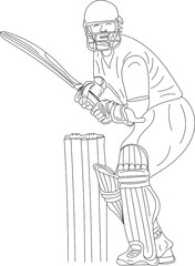 Cricket vector, Cricket logo, sketch drawing of perfect back lift of cricket batsman, line art illustration of bating shot