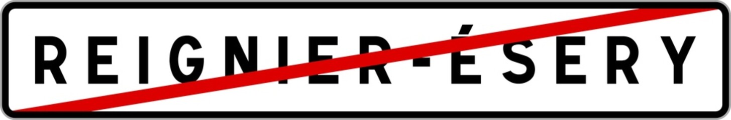 Obraz premium Panneau sortie ville agglomération Reignier-Ésery / Town exit sign Reignier-Ésery