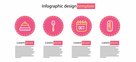 Set line October calendar autumn, Thermometer, Shovel and Winter hat icon. Vector