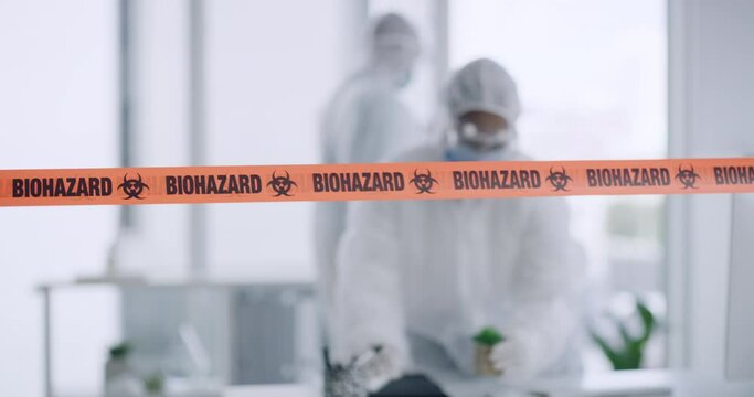 Performing a sanitation process and wearing personal protective equipment and securing bio-hazard places with barrier tape before disinfection. .Healthcare workers execute a sanitizing process.