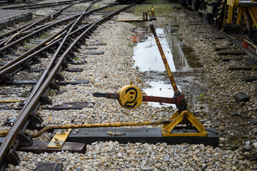Train junction yellow and black iron railway material