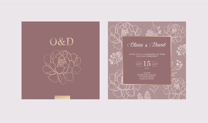 Wedding invitation template with flowers Vector