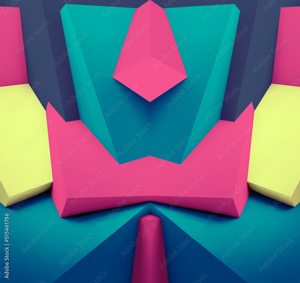 Poster Abstract geometric background with colorful 3D shapes or architectural forms for booklet or video conference backdrop