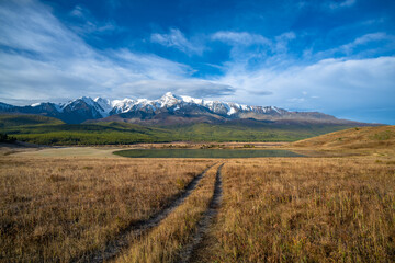 Obraz premium View of Dzhangyskol lake in Eshtykel plateau, Altai Republic, Siberia, Russia