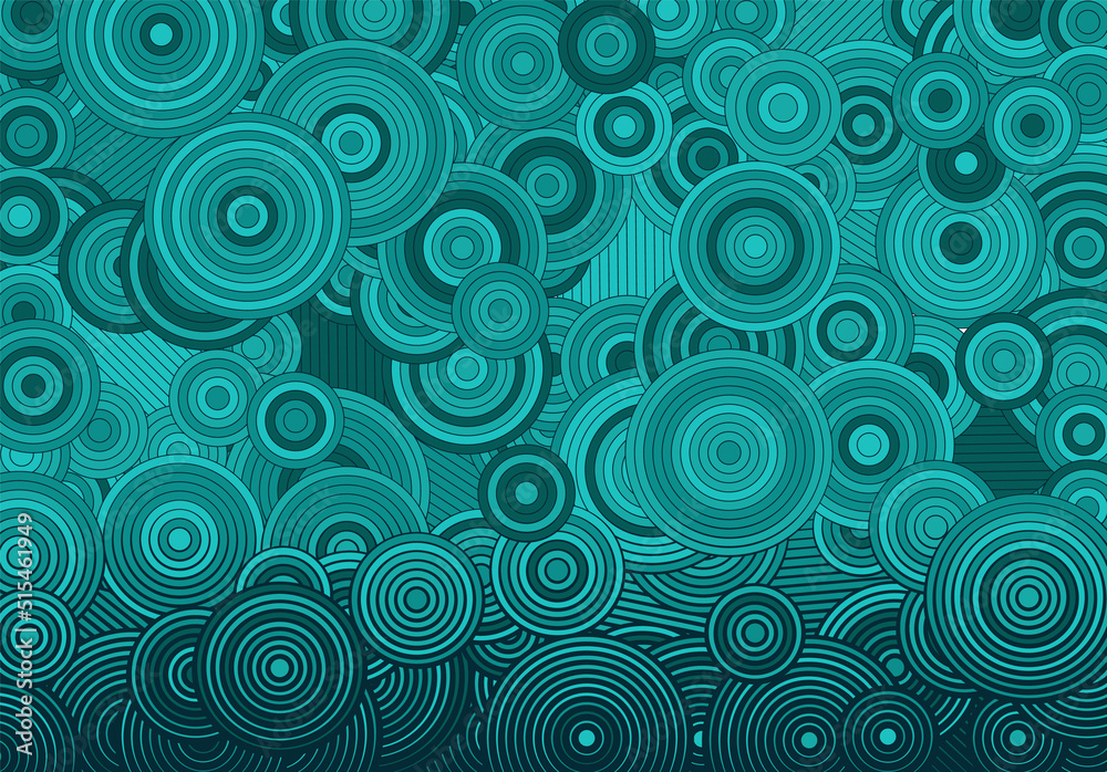 Poster Abstract psychedelic background with circles and lines of various widths in retro optical illusion style.