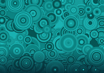 Abstract psychedelic background with circles and lines of various widths in retro optical illusion style.