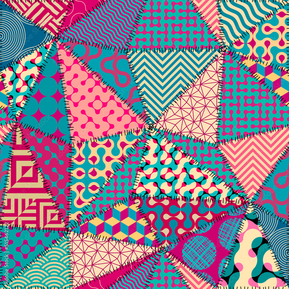 Poster Patchwork textile pattern. Seamless quilting design background.