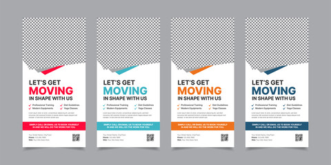 Professional DL Flyer Vector Layout Design for Fitness, Gym Business, Health, Yoga Unique Rack Card Flyer Template, Creative Vector Illustration for Gymnasium, Body Care Vector Template 