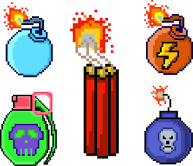 Bomb pixel art set. explosion pixel art minecraft.