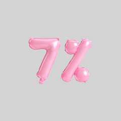 3d illustration of 7 percent pink balloons isolated on background