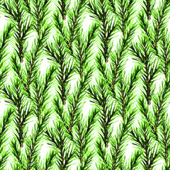 Fototapeta premium Christmas tree branches watercolor seamless pattern background for fabric, wallpaper, wrapping paper.