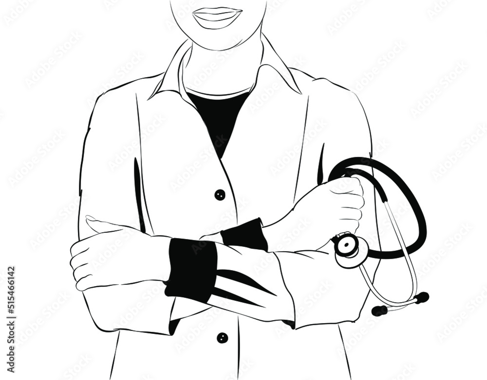 Wall mural Doctor with stethoscope on white background, closeup. Vector illustration