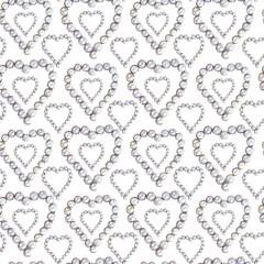 Heart-shaped jewellery and pearls watercolor seamless pattern.