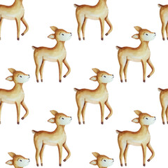 Cute deers watercolor seamless pattern background for fabric, wallpaper, wrapping paper.