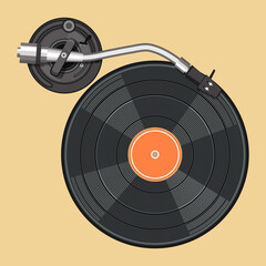 Vinyl record, tone arm and pickup head. LP.Vector illustration © Jeo-Pardy