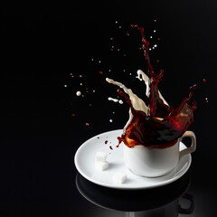 Coffee with milk splashing.