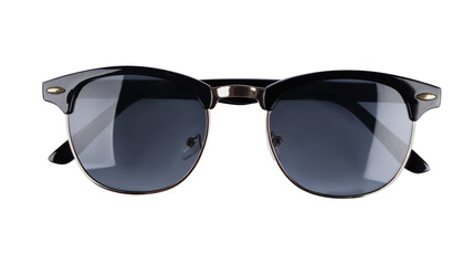 New stylish sunglasses isolated on white, top view