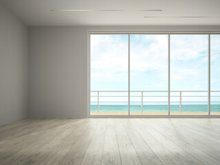 Naklejka na ściany i meble Interior of empty room with sea view 3D rendering