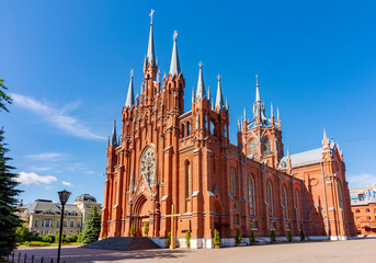 Fototapeta premium Gothic cathedral of the Immaculate Conception of the Holy Virgin Mary in Moscow, Russia (translation 