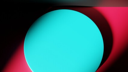 3D rendering. 3d illustration. A large blue platform on a pink floor with a diagonal light illuminating it.