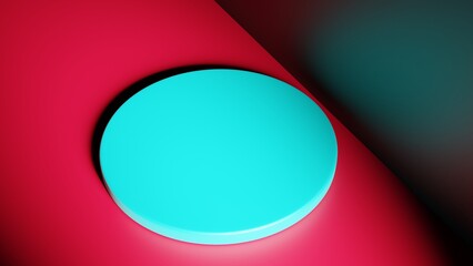 3D rendering. 3d illustration.Top view of a platform to display products. Blue circular platform