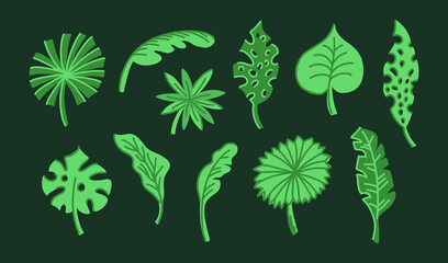 Set with exotic tropical leaves of different shapes