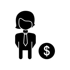 Businessman icon and dollar, people. Suitable for entrepreneur icon, business. Solid icon style, glyph. Simple design editable