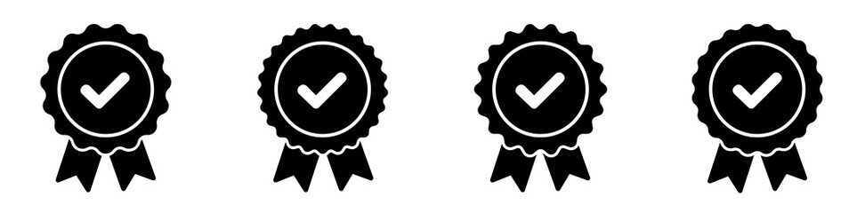 Winning award, prize, medal or badge flat icon for apps and websites white background. Approved or certified medal icon. Approval check symbol collection - stock vector.