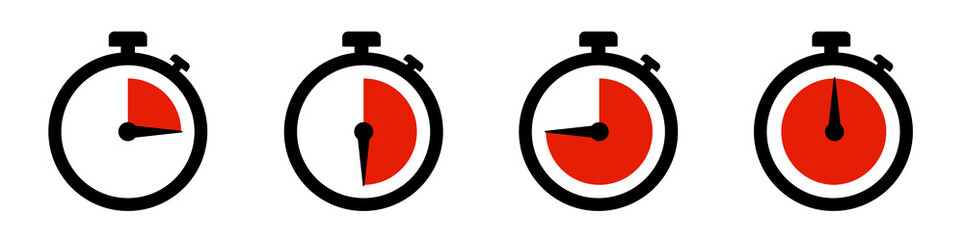 Timers icon. Stopwatch icon. Vector countdown circle clock counter timer. Fast time icon. Circle arrow icon,quick time icon, fast deadline, rapid line symbol on white background.- stock vector.