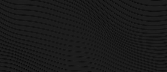 Black wavy universal background for business presentation. Abstract flowy pattern. Minimalist empty striped blank. Halftone monochrome modern digital minimal
