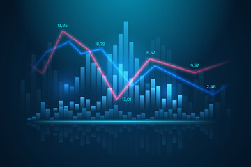 Fototapeta premium Glowing vector chart of investment financial data. Infographic elements with glowing elements and mirror effect