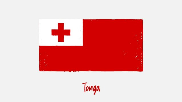 Tonga National Country Flag Marker or Pencil Sketch Illustration Video