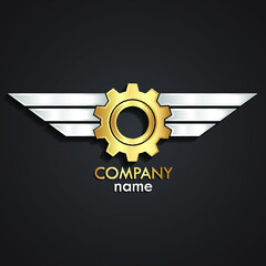 Fototapeta premium 3d gold gear with silver wings logo