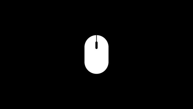 White picture of PC mouse on a black background. computer control. Distortion liquid style transition icon for your project. 4K video animation for motion graphics and compositing.
