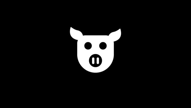 White picture of pig on a black background. animal head. logo for zoo pet store. Distortion liquid style transition icon for your project. 4K video animation for motion graphics and compositing.