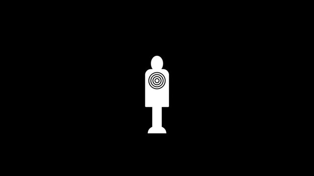 White picture of target on a black background. target in the shooting range in the shape of a man. Distortion liquid style transition icon for your project. 4K video animation for motion graphics and