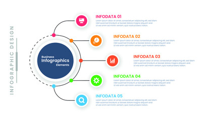 Infographic template design, Vector infographic design with 5 options or steps, Colorful gradient infographic design, Business infographic template for presentation, brochure, diagram, flow charts