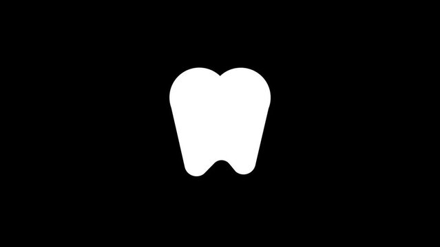 White picture of tooth on a black background. healthy human tooth. Distortion liquid style transition icon for your project. 4K video animation for motion graphics and compositing.