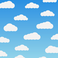 Obraz premium Clear summer sky with white fluffy clouds. Summer jpg image background with sun and clouds. Paper cut and digital crafts style. copy space for text. 