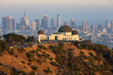 Griffith observatory with the Los Angeles skyline in the distance