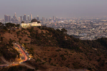 Griffith observatory with the Los Angeles skyline in the distance