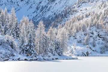 Lago ghiacciato dopo una nevicata