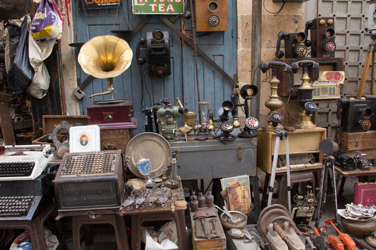 Sale of antiques at the famous Khan el-Khalili market in Old Cairo