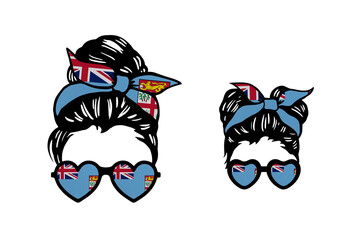 Naklejka premium Family clip art in colors of national flag on white background. Fiji