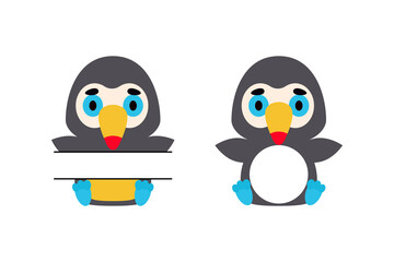 Cute little toucan split monogram. Funny cartoon character for kids t-shirts, nursery decoration, baby shower, greeting cards, invitations, scrapbooking, home decor. Vector stock illustration