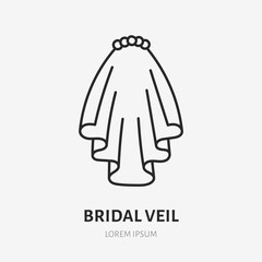 Bridal veil doodle line icon. Vector thin outline illustration of accessoire marriage. Black color linear sign for wedding apparel