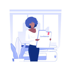 Confidentiality documents isolated concept vector illustration. Secretary holds folder with confidential information documents, company documents, corporate business paperwork vector concept.